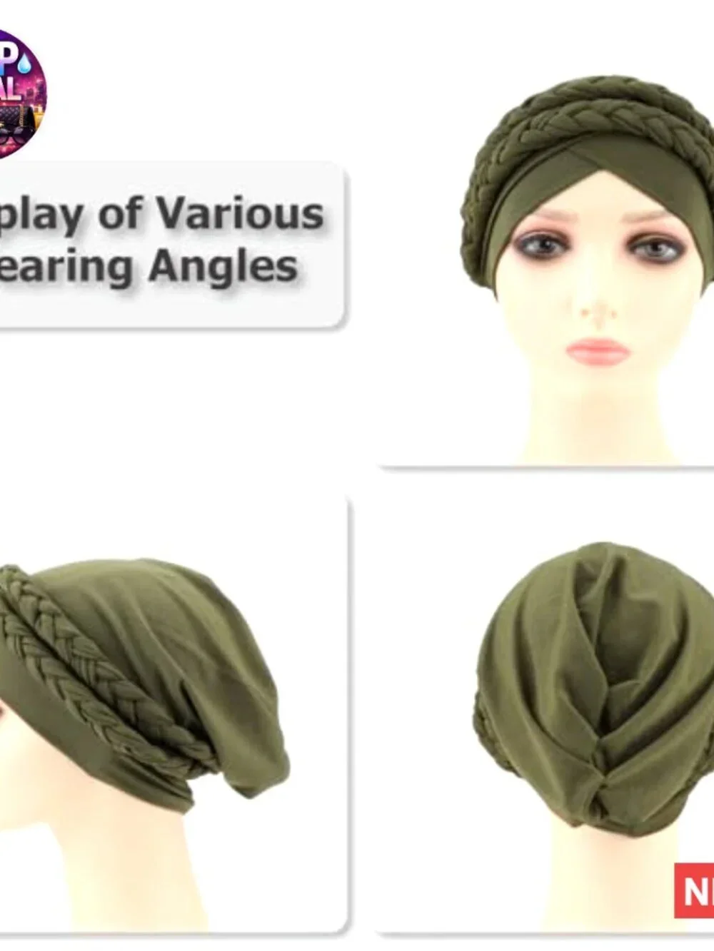 Soft Polyester Spandex Pre-Tied Double Twisted Braid Turban Headwrap Hat